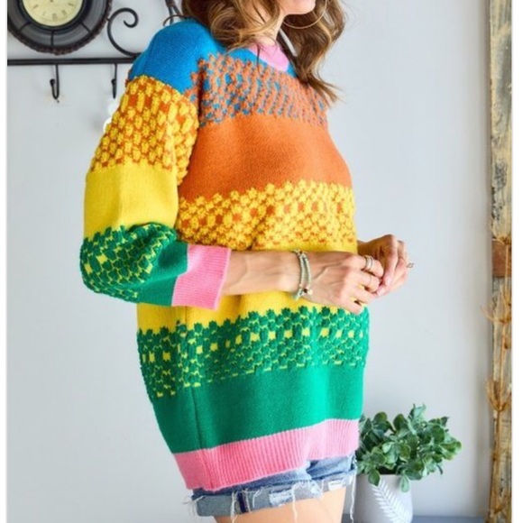 Adora Boho oversized colorblock puff sleeve sweater NWT - Picture 13 of 16